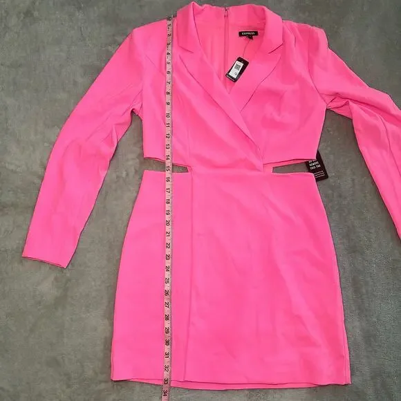 Express Blazer Mini Dress Women Size M Hot Pink Gum Pop Cut Out Glam Stretch NEW - Picture 7 of 12